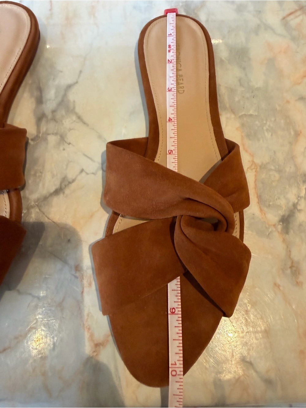 Veronica Beard Cognac Knot-Front Suede Slide Mules - Picture 6 of 7